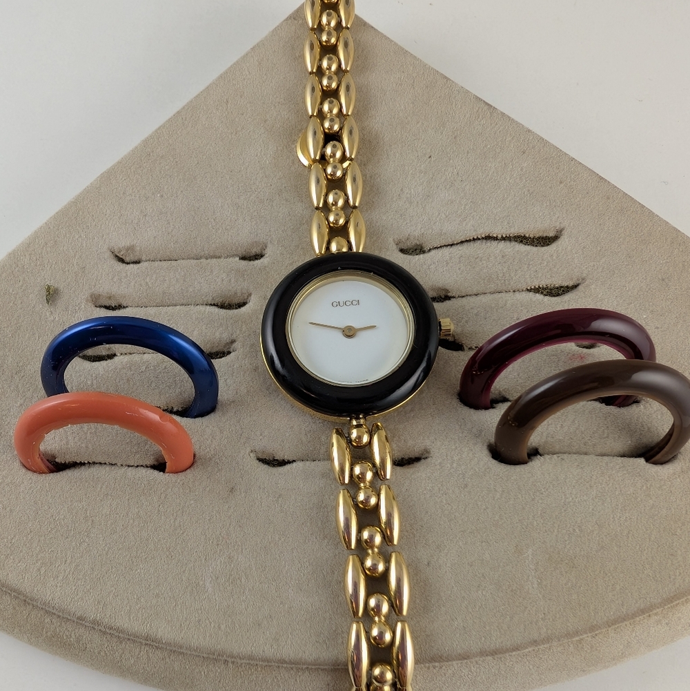 AUTHENTIC GUCCI GOLD 11/12.2 RICE LINK BEZEL WATCH w/ 5 Bezels/GOOD CONDITION